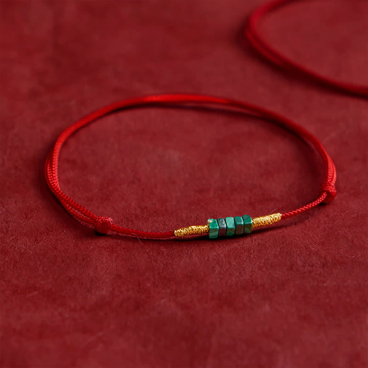 Buddha Stones Natural Ultra-fine Malachite Beads Luck Protection Braided Red Rope Bracelet - image 2