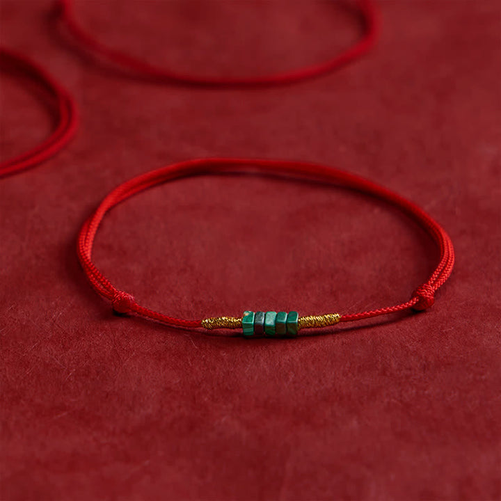 Buddha Stones Natural Ultra-fine Malachite Beads Luck Protection Braided Red Rope Bracelet - Malachite(Wrist Circumference 5.9–6.7 in / 15–17 cm) - image 0