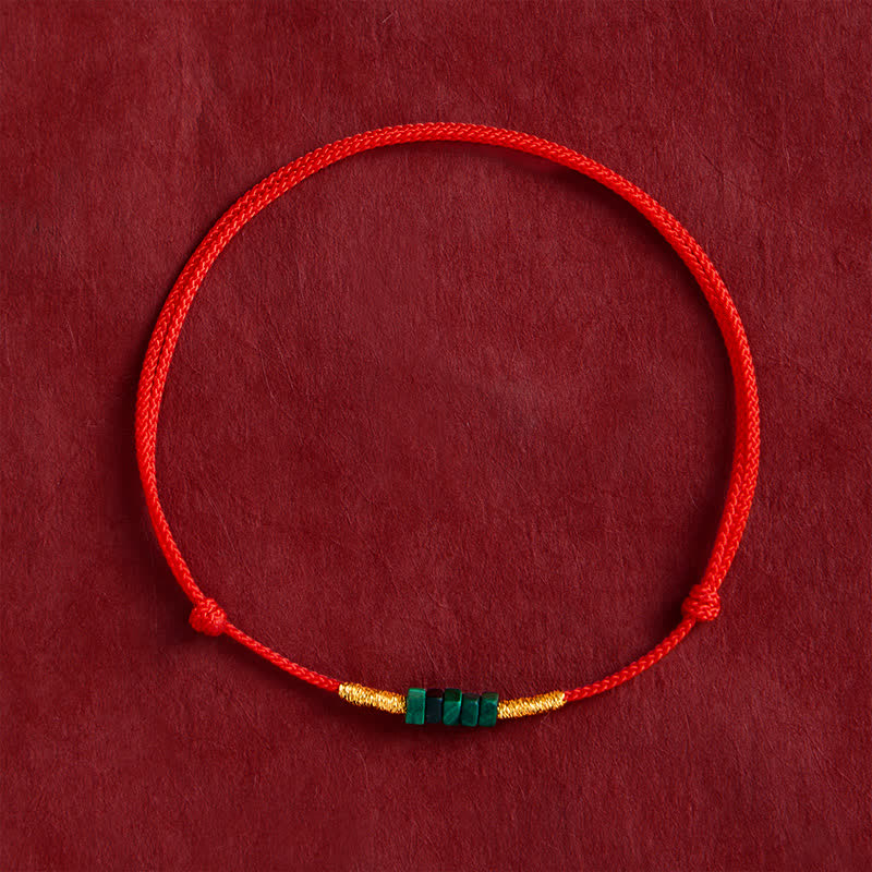 Buddha Stones Natural Ultra-fine Malachite Beads Luck Protection Braided Red Rope Bracelet - image 1