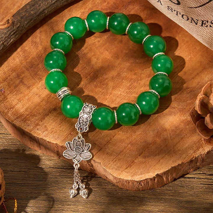 Buddha Stones Natural Green Quartzite Jade Beads Lotus Charm Protection Bracelet - image 2