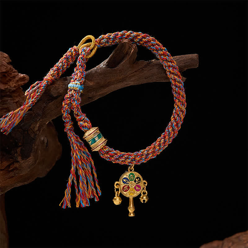Buddha Stones Tibetan Om Mani Padme Hum Protection Red Multicolor Braided Rope Bracelet - image 4