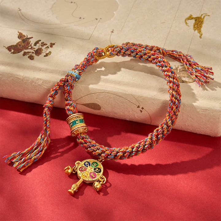 Buddha Stones Tibetan Om Mani Padme Hum Protection Red Multicolor Braided Rope Bracelet - image 3