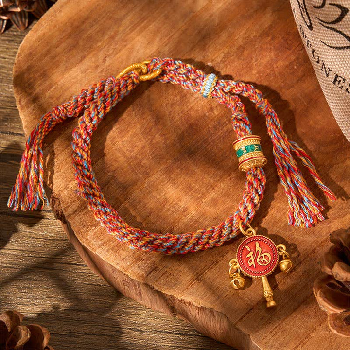 Buddha Stones Tibetan Om Mani Padme Hum Protection Red Multicolor Braided Rope Bracelet - image 2