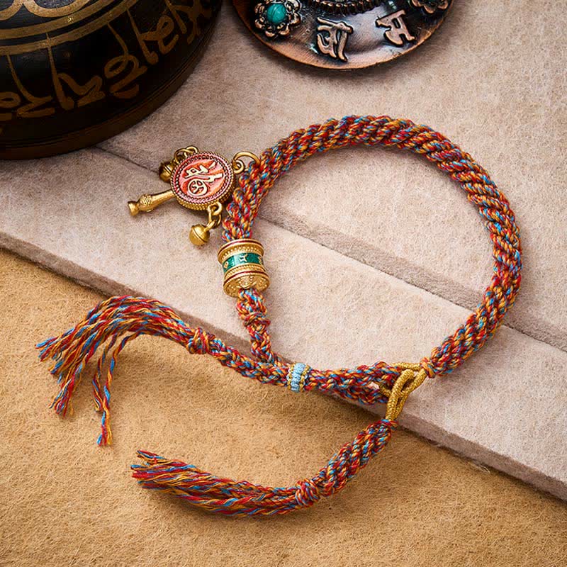 Buddha Stones Tibetan Om Mani Padme Hum Protection Red Multicolor Braided Rope Bracelet - image 1