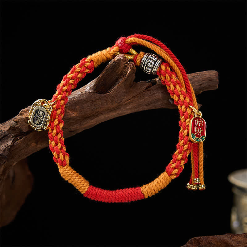 Buddha Stones Tibetan Zakiram Protection Red Orange Multicolor Braided Rope Bracelet - image 3
