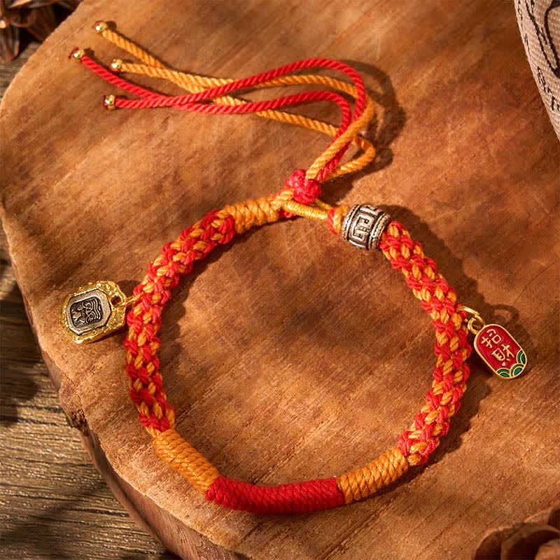 Buddha Stones Tibetan Zakiram Protection Red Orange Multicolor Braided Rope Bracelet - image 1