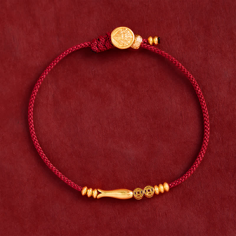 Buddha Stones Hand-Woven Red String Koi Fish Copper Coin Success Bracelet - image 1