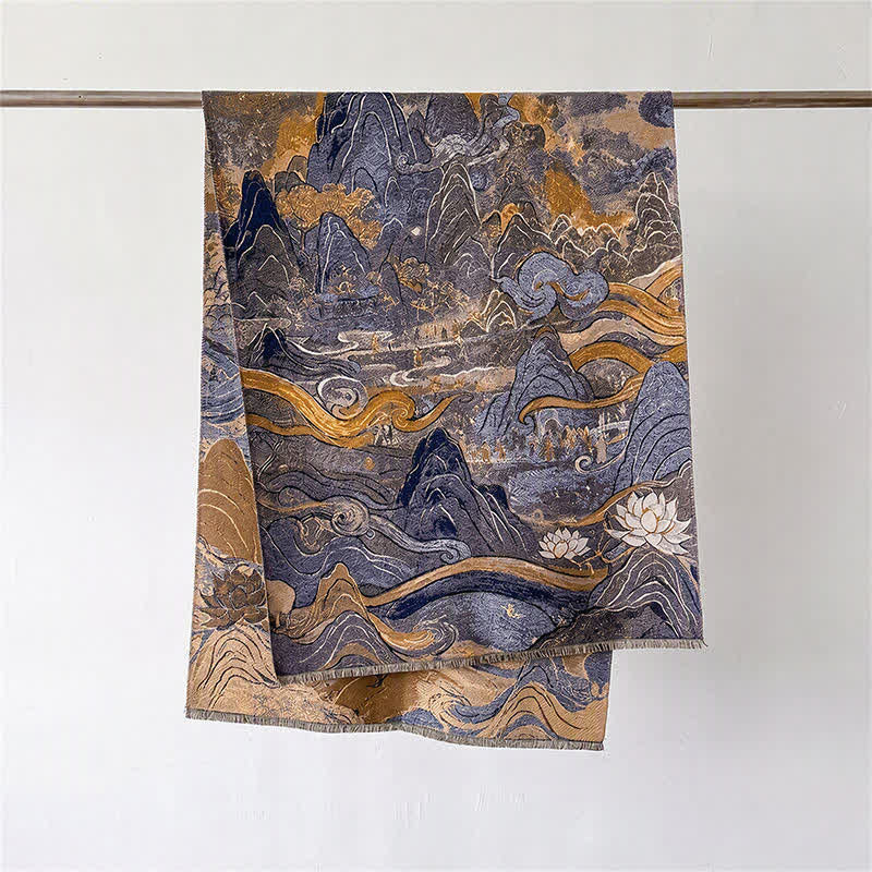 Buddha Stones Fall Winter Lotus Mountain Waves Dunhuang Color Pattern Soft Shawl - image 1