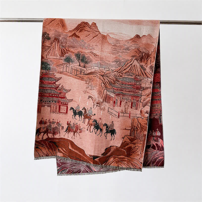 Buddha Stones Fall Winter Lotus Mountain Waves Dunhuang Color Pattern Soft Shawl - Brown Figures - 70*188cm - image 14