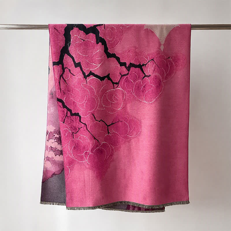 Buddha Stones Fall Winter Lotus Mountain Waves Dunhuang Color Pattern Soft Shawl - Pink Flowers - 70*188cm - image 16