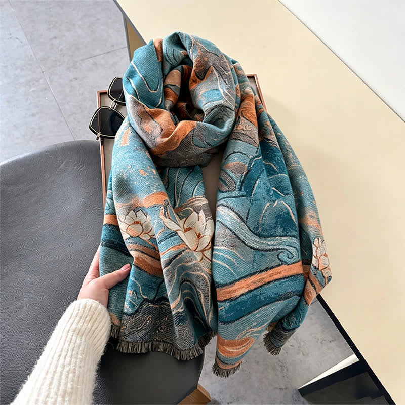Buddha Stones Fall Winter Lotus Mountain Waves Dunhuang Color Pattern Soft Shawl - image 8