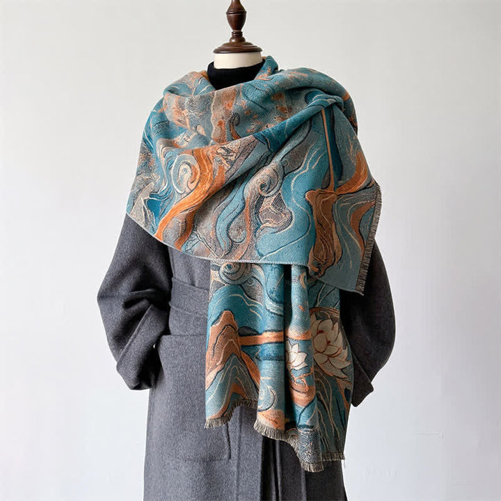 Buddha Stones Fall Winter Lotus Mountain Waves Dunhuang Color Pattern Soft Shawl - image 6