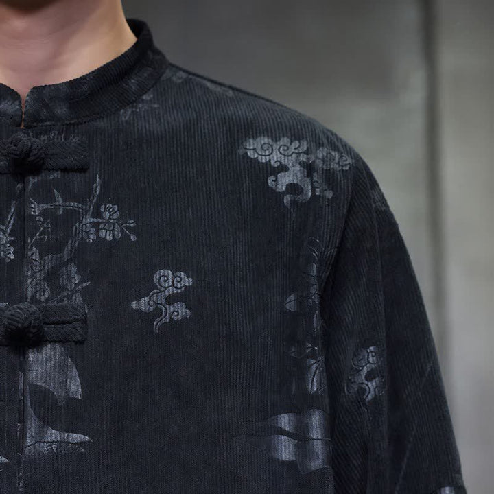 Buddha Stones Fall Winter Vintage Tang Style Frog Button Floral Men's Jackets With Pocket - image 11