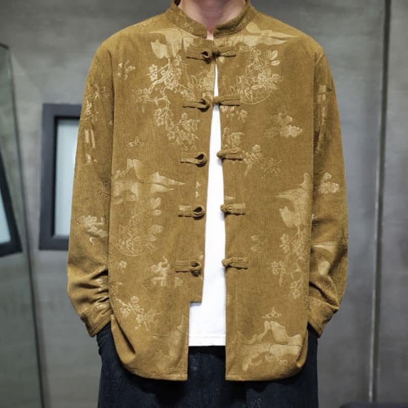 Buddha Stones Fall Winter Vintage Tang Style Frog Button Floral Men's Jackets With Pocket - image 1
