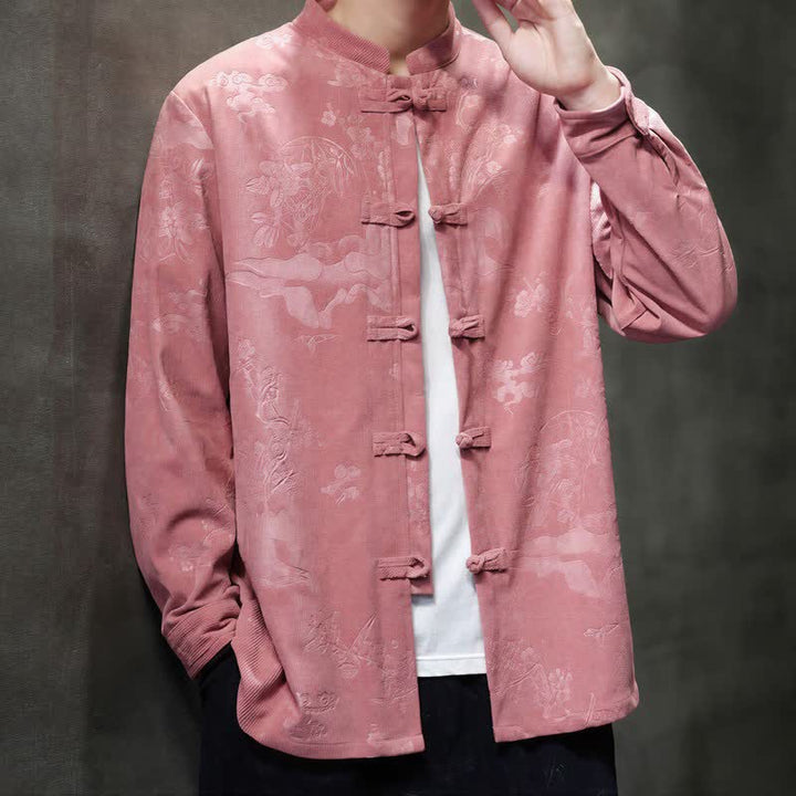 Buddha Stones Fall Winter Vintage Tang Style Frog Button Floral Men's Jackets With Pocket - image 13