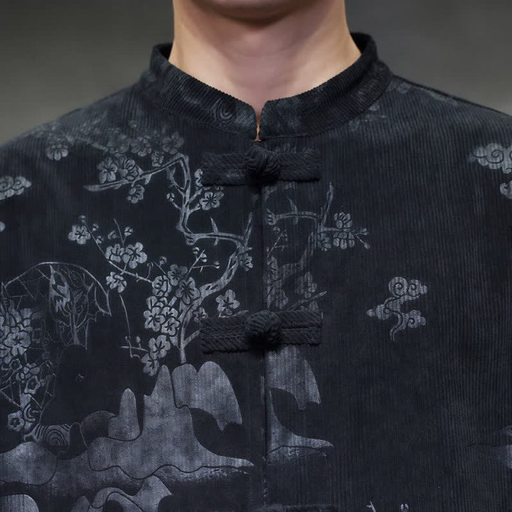 Buddha Stones Fall Winter Vintage Tang Style Frog Button Floral Men's Jackets With Pocket - image 10