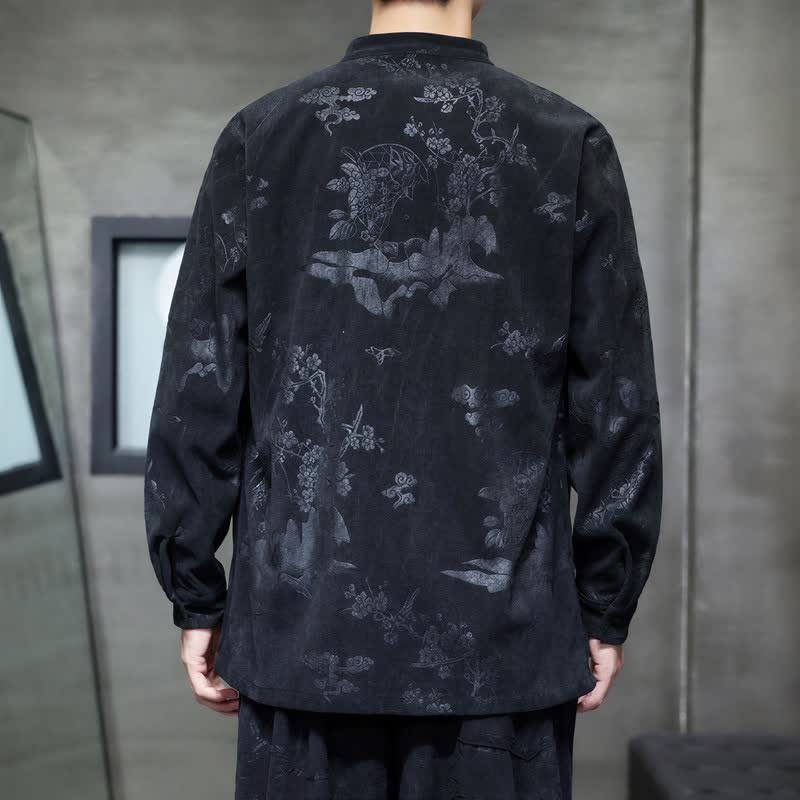 Buddha Stones Fall Winter Vintage Tang Style Frog Button Floral Men's Jackets With Pocket - image 8
