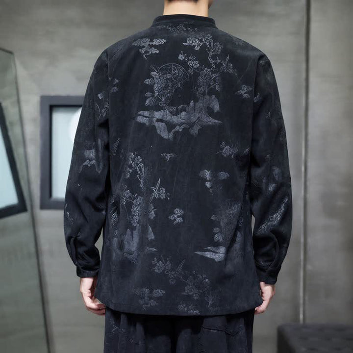 Buddha Stones Fall Winter Vintage Tang Style Frog Button Floral Men's Jackets With Pocket - image 8