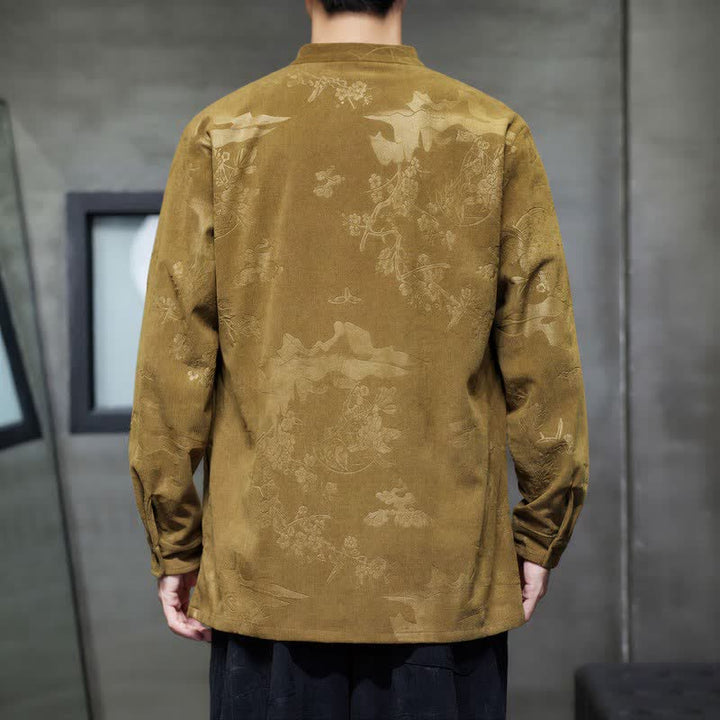 Buddha Stones Fall Winter Vintage Tang Style Frog Button Floral Men's Jackets With Pocket - image 2