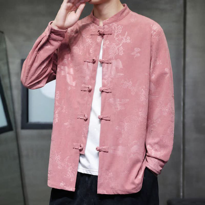 Buddha Stones Fall Winter Vintage Tang Style Frog Button Floral Men's Jackets With Pocket - image 14