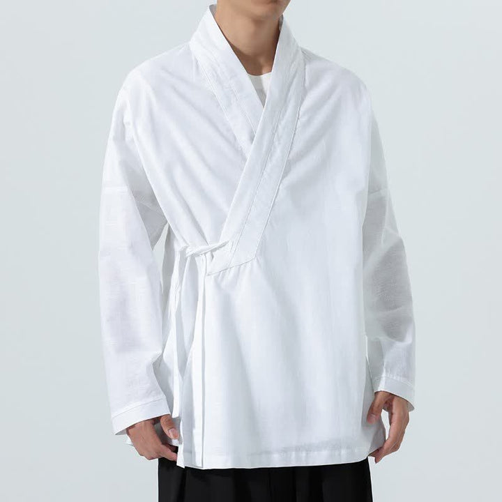 Buddha Stones Fall Minimalist Tang Style Drawstring Solid Men's Kimonos - image 22