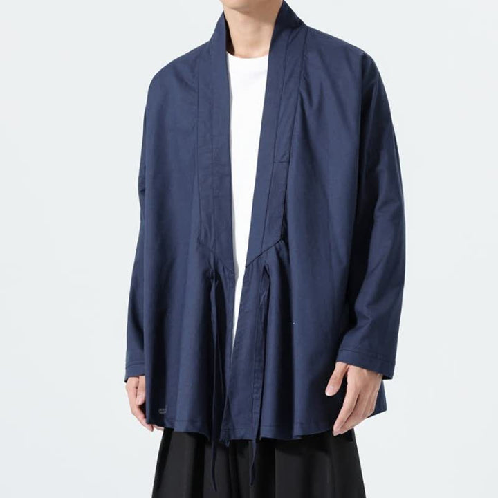 Buddha Stones Fall Minimalist Tang Style Drawstring Solid Men's Kimonos - image 13