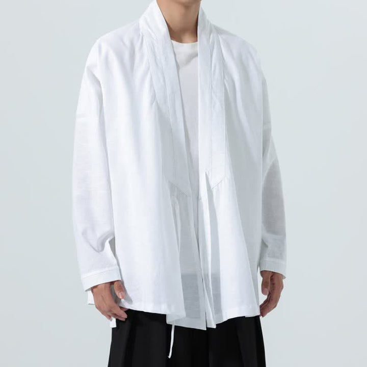 Buddha Stones Fall Minimalist Tang Style Drawstring Solid Men's Kimonos - image 21