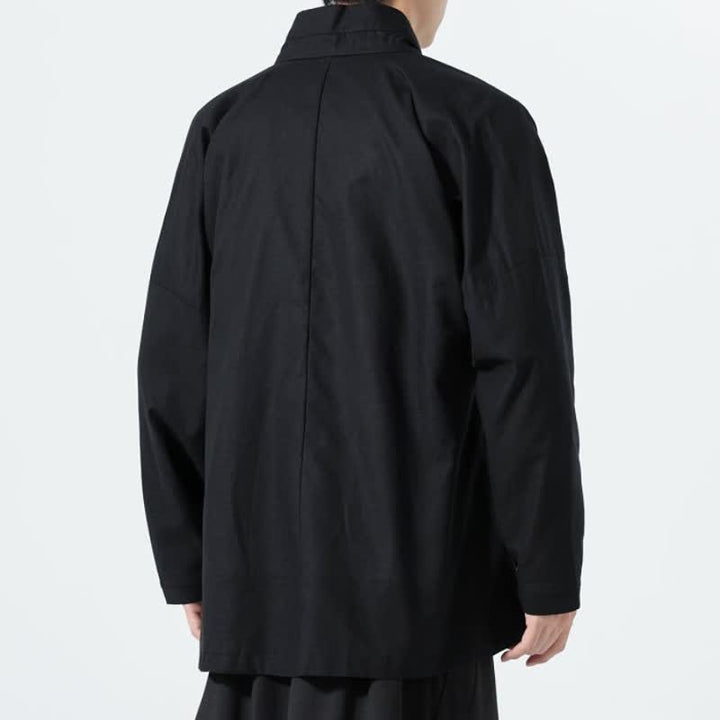 Buddha Stones Fall Minimalist Tang Style Drawstring Solid Men's Kimonos - image 8