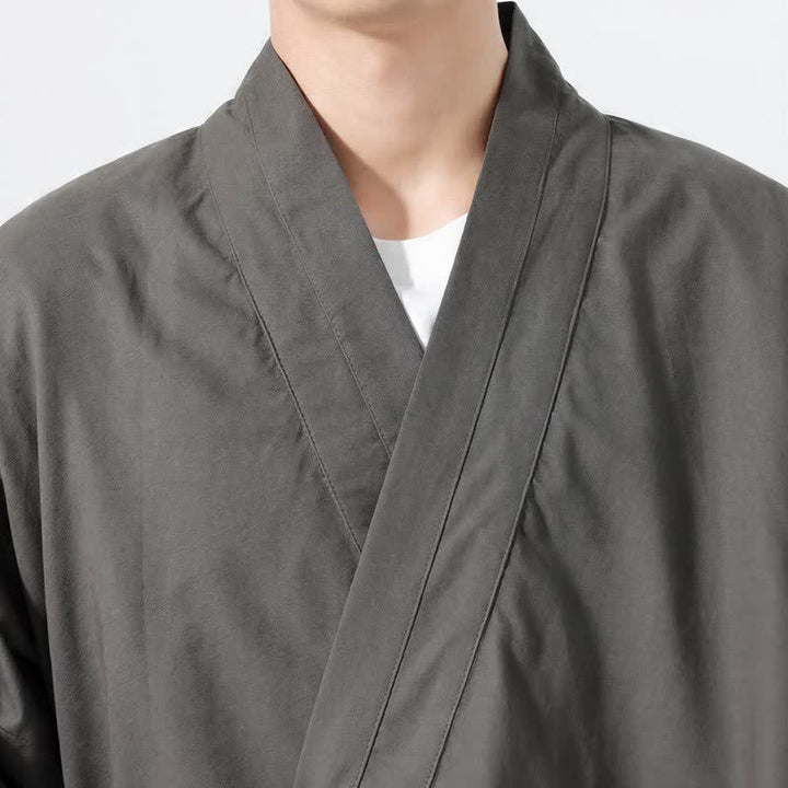 Buddha Stones Fall Minimalist Tang Style Drawstring Solid Men's Kimonos - image 2