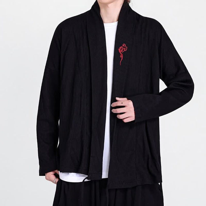 Buddha Stones Fall Winter Casual Tang Style Embroidery Solid Men's Kimonos - image 5