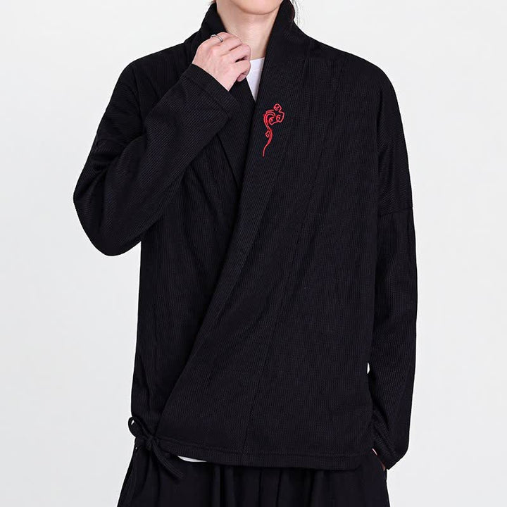Buddha Stones Fall Winter Casual Tang Style Embroidery Solid Men's Kimonos - image 2