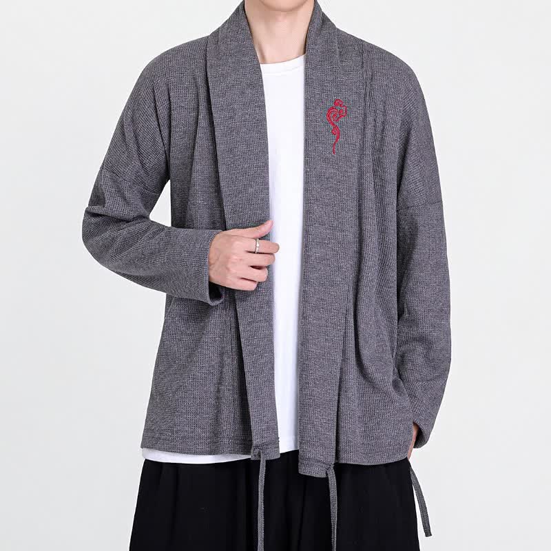 Buddha Stones Fall Winter Casual Tang Style Embroidery Solid Men's Kimonos - image 14