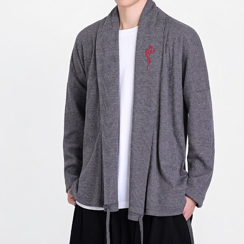 Buddha Stones Fall Winter Casual Tang Style Embroidery Solid Men's Kimonos - image 15