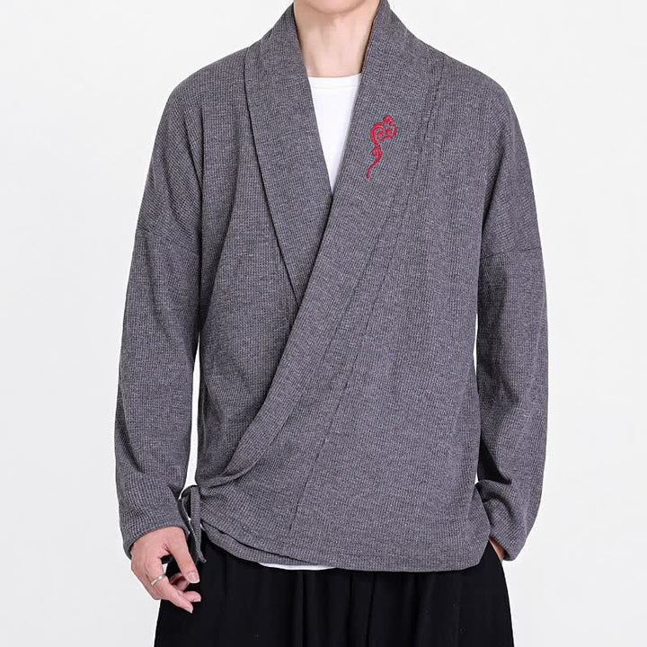 Buddha Stones Fall Winter Casual Tang Style Embroidery Solid Men's Kimonos - image 12
