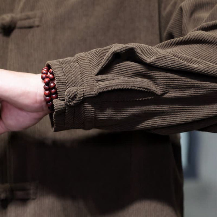 Buddha Stones Fall Winter Tang Style Casual Frog Button Solid Men's Meditation Cloth With Pocket - image 6