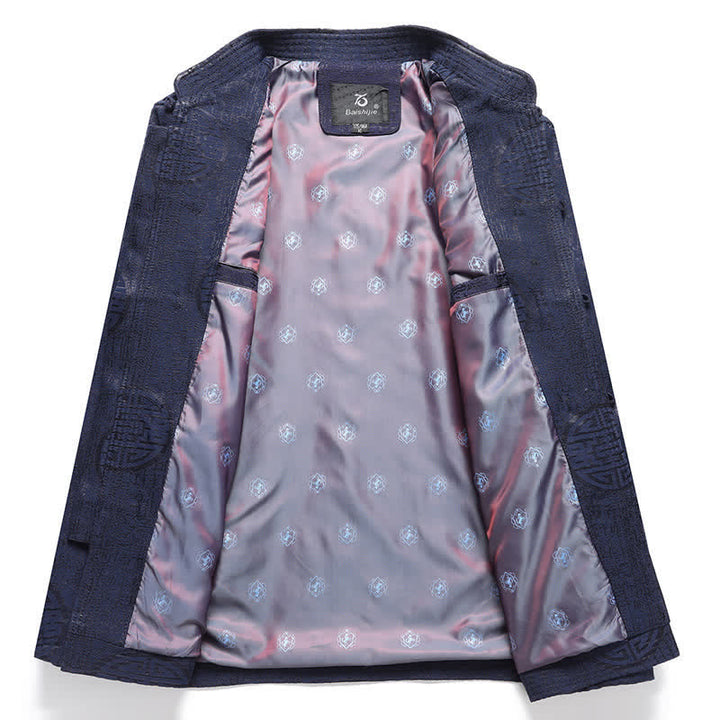 Buddha Stones Fall Winter Vintage Tang Style Frog Button Geometric Men's Jackets With Pocket - image 2