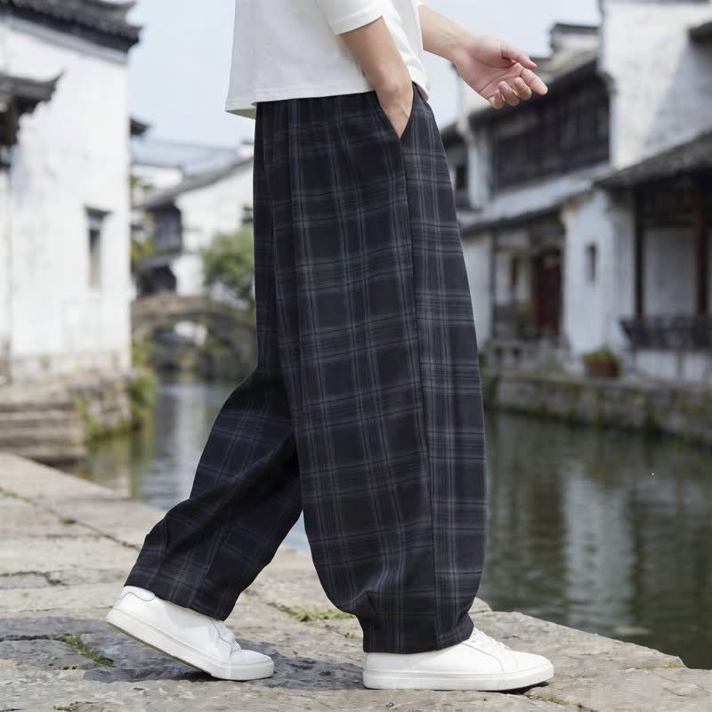 Buddha Stones Fall Winter Casual Vintage Drawstring Plaid Ankle Pants Men's Harem Pants With Pocket - image 9