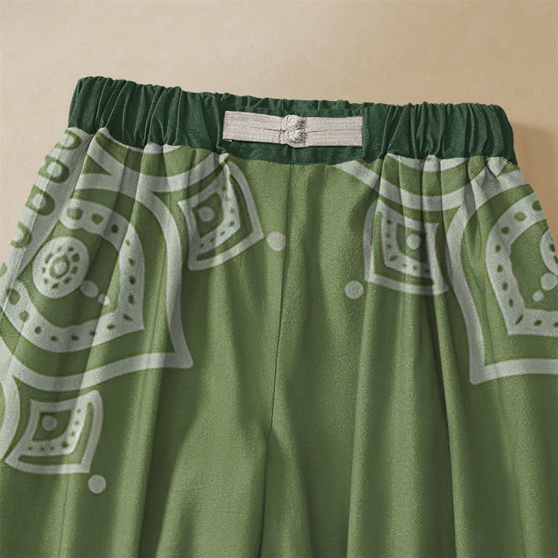 Buddha Stones Pure Cotton Bohemian White Mandala Pattern Frog Button Women's Elastic Waist Harem Pants With Pockets - image 2