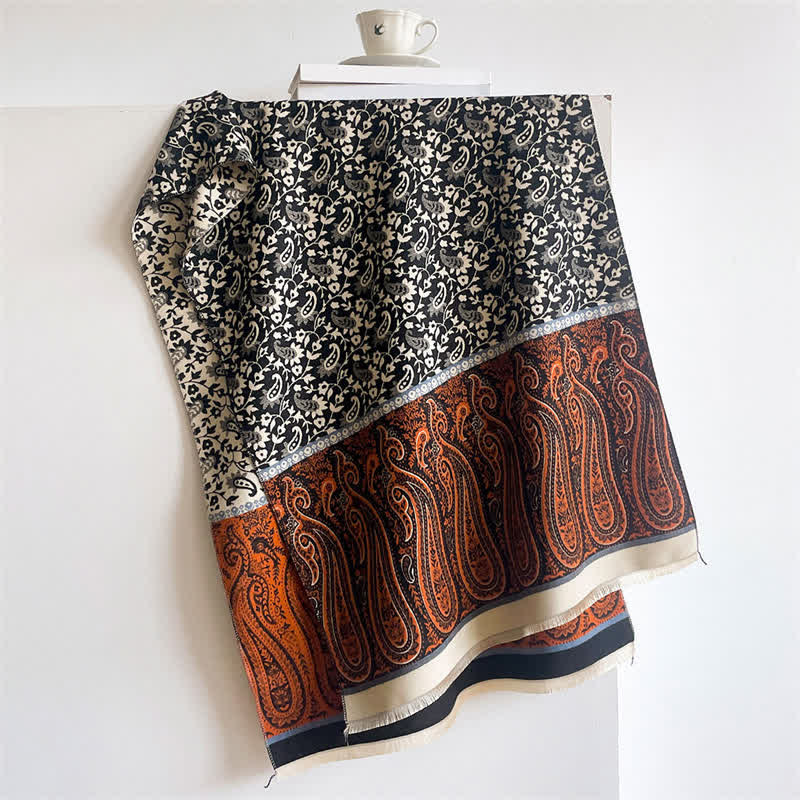 Buddha Stones Spring Fall Paisley Floral Vines Reversible Pattern Shawl - Black - 180*65cm - image 8