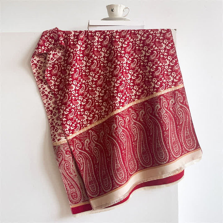 Buddha Stones Spring Fall Paisley Floral Vines Reversible Pattern Shawl - FireBrick - 180*65cm - image 12