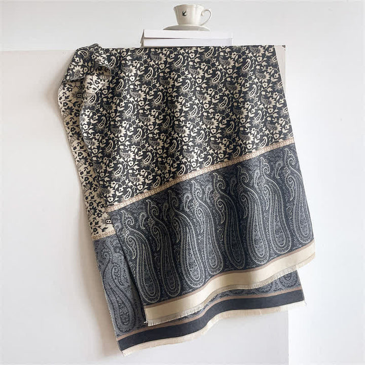 Buddha Stones Spring Fall Paisley Floral Vines Reversible Pattern Shawl - DimGray - 180*65cm - image 6