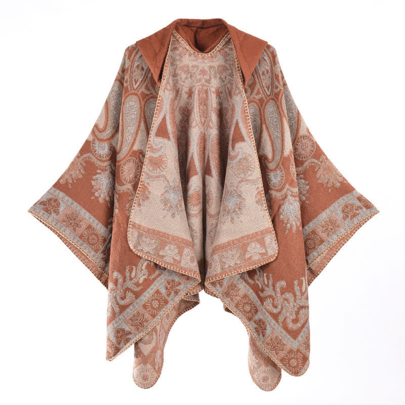 Buddha Stones Fall Winter Hooded Paisley Geometric Boho Poncho Style Shawl - image 26