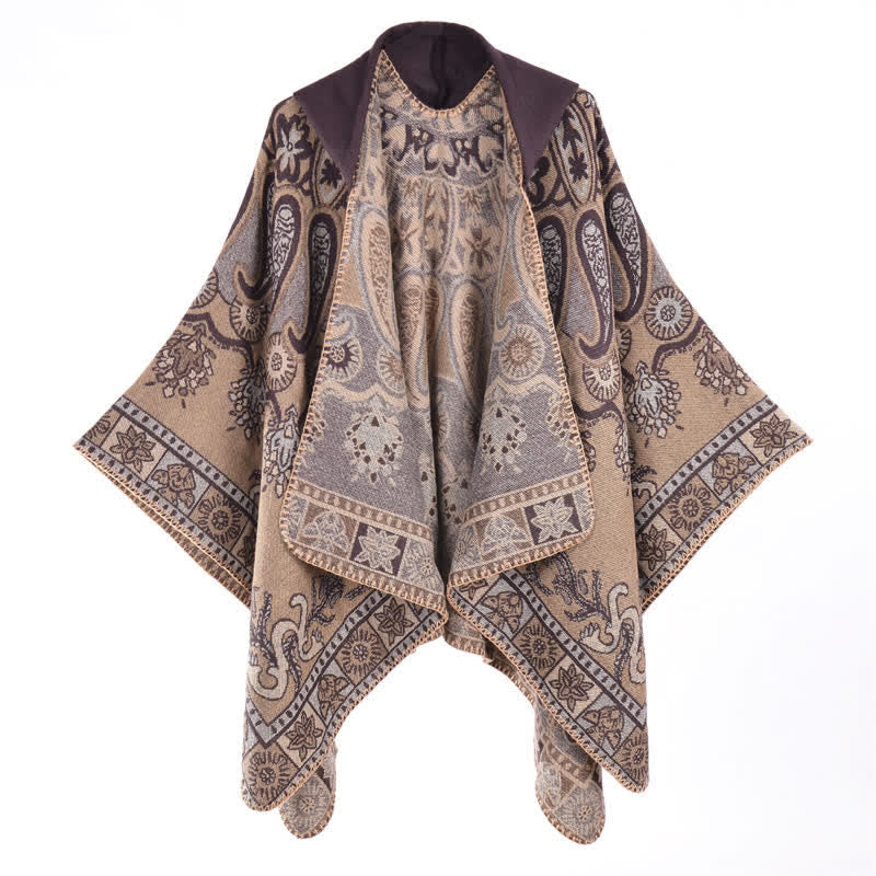 Buddha Stones Fall Winter Hooded Paisley Geometric Boho Poncho Style Shawl - image 32
