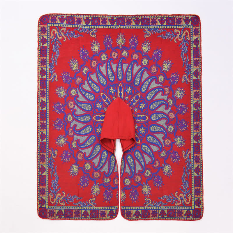 Buddha Stones Fall Winter Hooded Paisley Geometric Boho Poncho Style Shawl - image 16