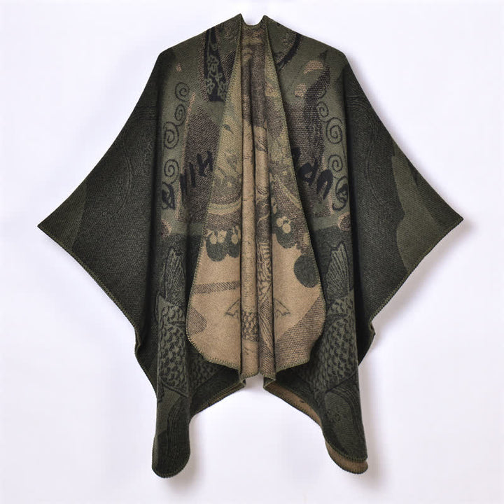 Buddha Stones Fall Winter Koi Fish Clouds Oriental Draped Soft Shawl - Black - 130x150cm - image 5
