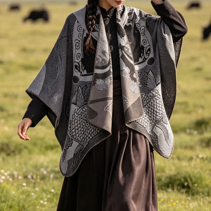 Buddha Stones Fall Winter Koi Fish Clouds Oriental Draped Soft Shawl - image 11
