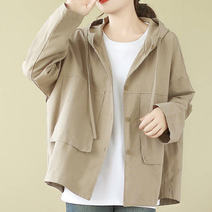 Buddha Stones Fall Casual Minimalist Drawstring Solid Women's Jacket With Pocket - image 4