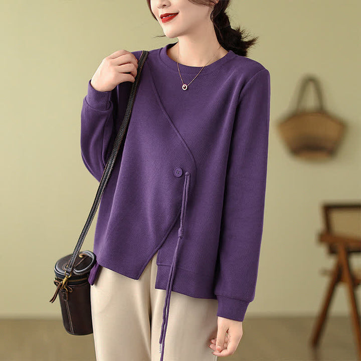 Buddha Stones Fall Winter Minimalist Crew Neck Drawstring Solid Women's Knitwear - image 1