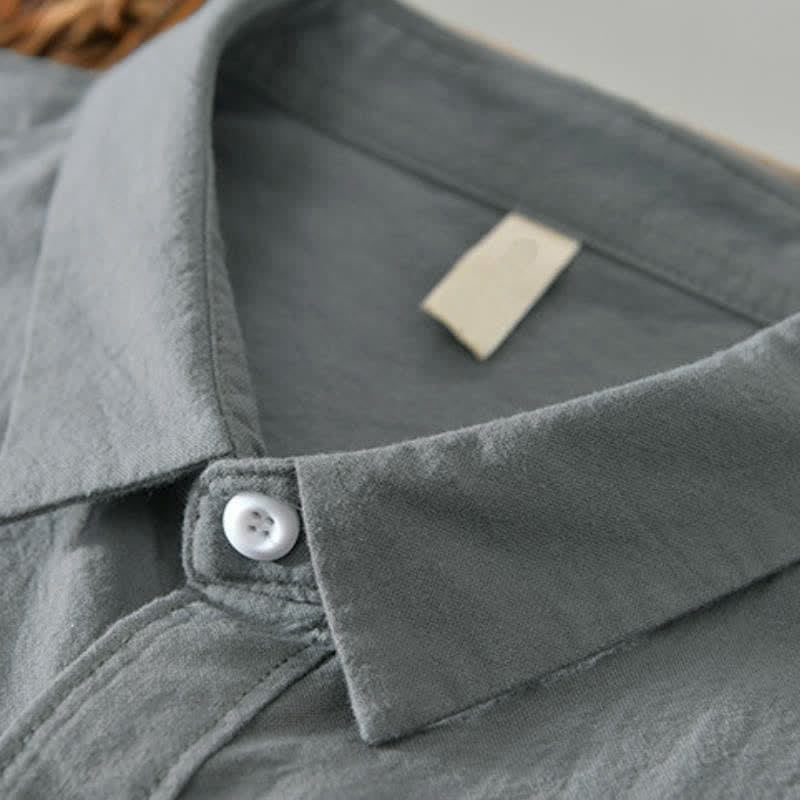 Buddha Stones Spring Casual Minimalist Button-Up Solid Cotton Men's Long Sleeve Shirts - image 1