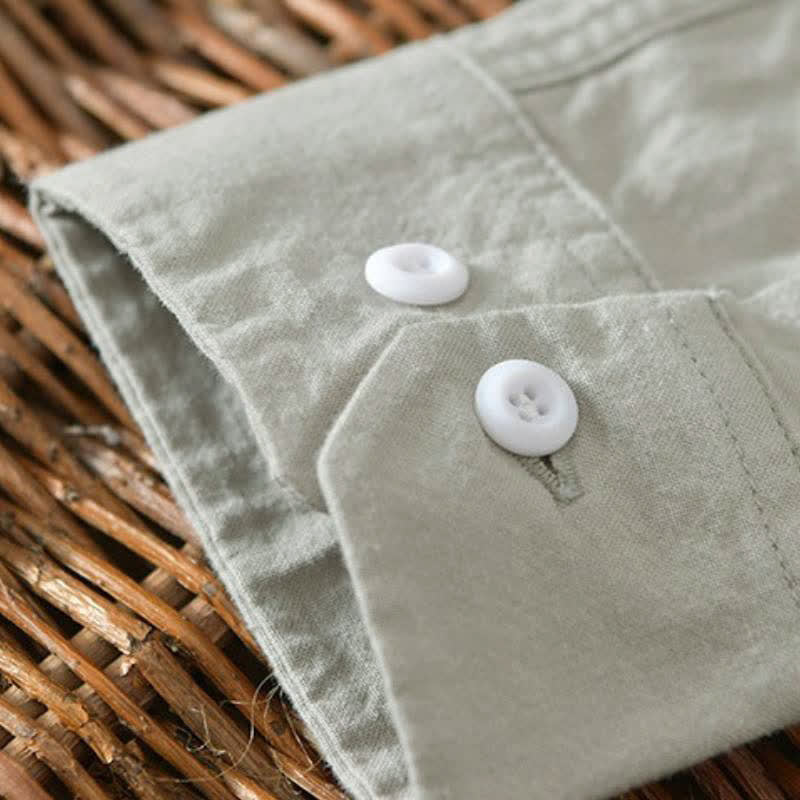 Buddha Stones Spring Casual Minimalist Button-Up Solid Cotton Men's Long Sleeve Shirts - image 13